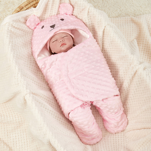 Fall/Winter Baby Swaddle Blanket: Soft Bean-Fluff Comforter, Thickened Quilted Sleeping Bag, Anti-Snore Wrap for Babies, Cartoon Design Receiving Blanket