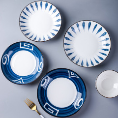 Set of Japanese-style ceramic tableware for home use, including plates, bowls, and creative individual dish sets, underglaze painted, wholesale