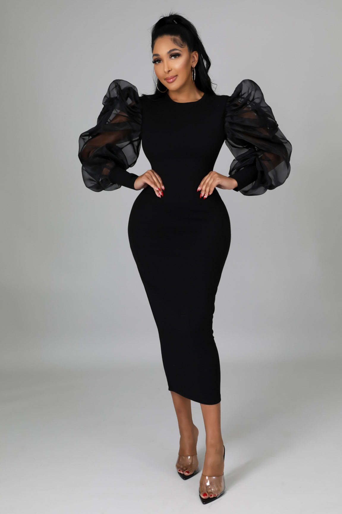 Women's Regular Dress Elegant Round Neck Long Sleeve Solid Color Midi Dress Daily display picture 13