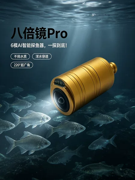 AI smart chip, 8x magnification, Pro fish finder, high-definition underwater camera with temperature and depth sensing, six-mode anchor fish finder