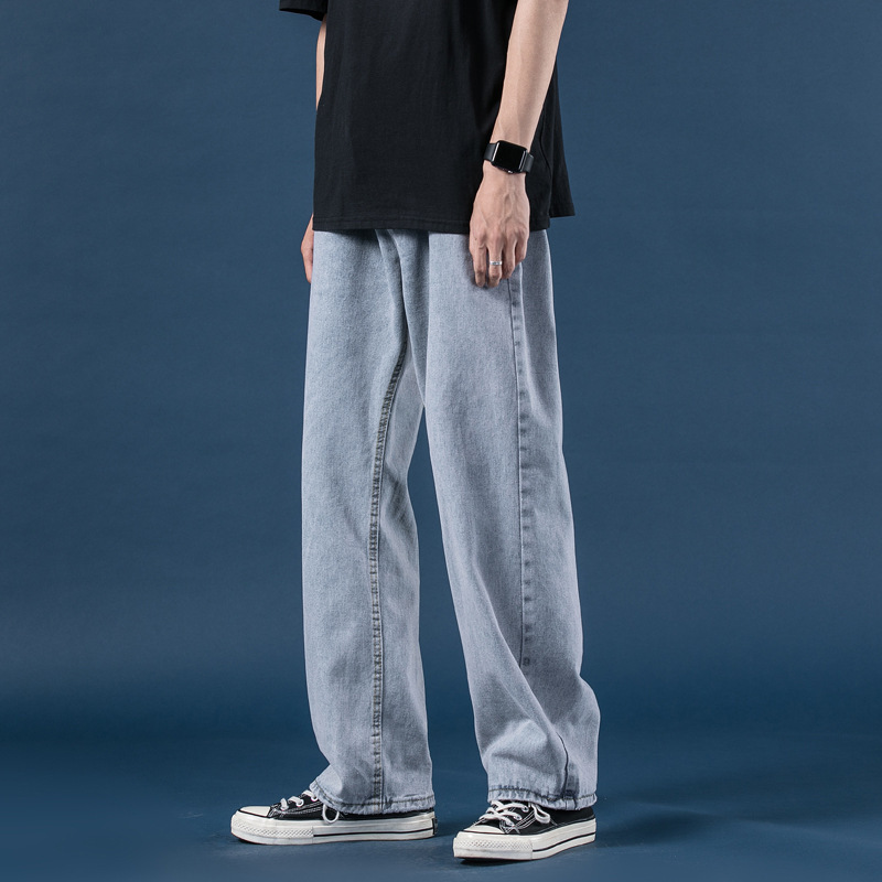 Light-colored Jeans Men's Loose Trendy Brand All-match Straight Pants Korean-style Trendy Retro Wide-leg Dads Pants Light-colored Jeans Men's Loose Trendy Brand All-match Straight Pants Korean-style Trendy Retro Wide-leg Dads Pants