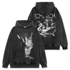 Cross-border retro American Eminham double-sided printed short-sleeved T-shirt washing long-sleeved loose hooded sweatshirt wholesale