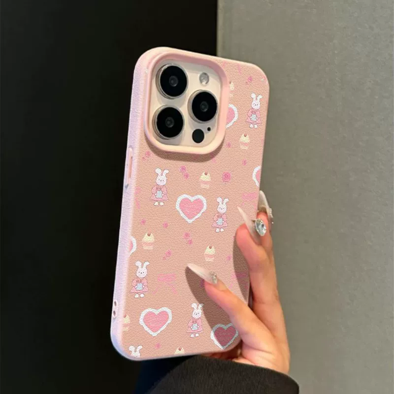 Phone case (Apple iPhone15, iPhone15 Pro) lychee pattern pink, shockproof fall protection