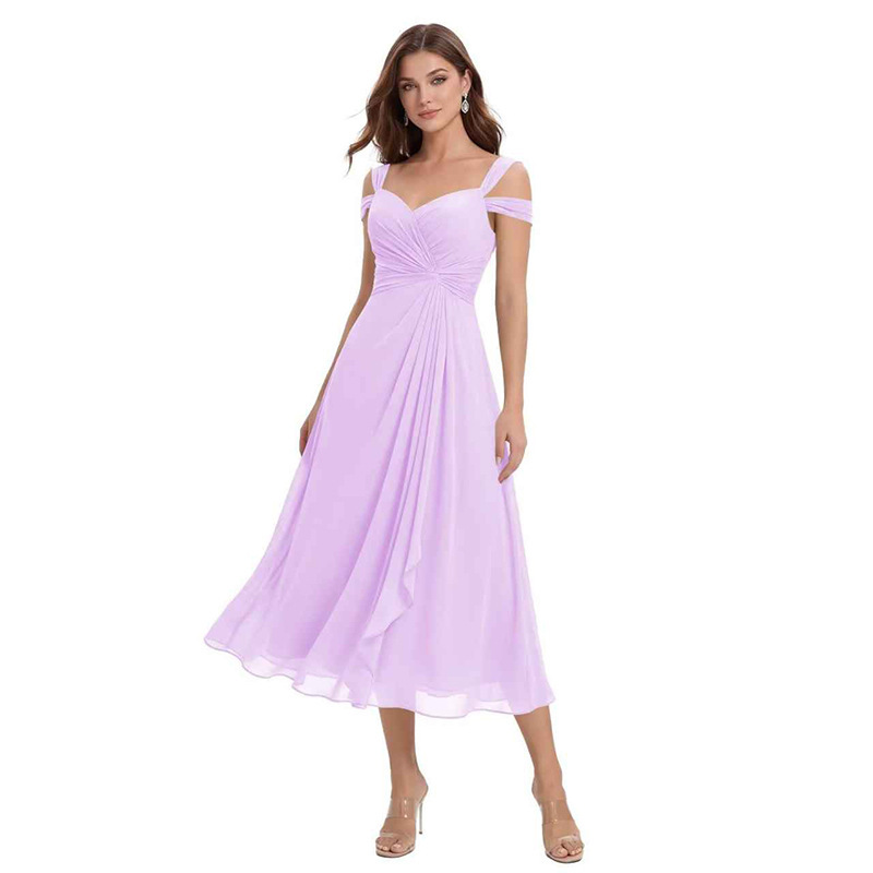 Women's Off-Shoulder Chiffon A-Line Ruffled Bridesmaid Dress Evening Gown Prom Party Formal Banquet Dress