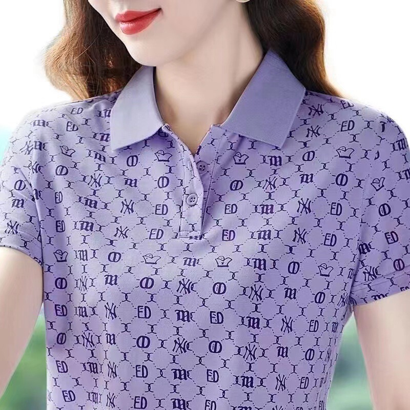 Short-sleeved T-shirt women's lapel summer 2023 this year's popular middle-aged mother's collar top leading women's polo shirt
