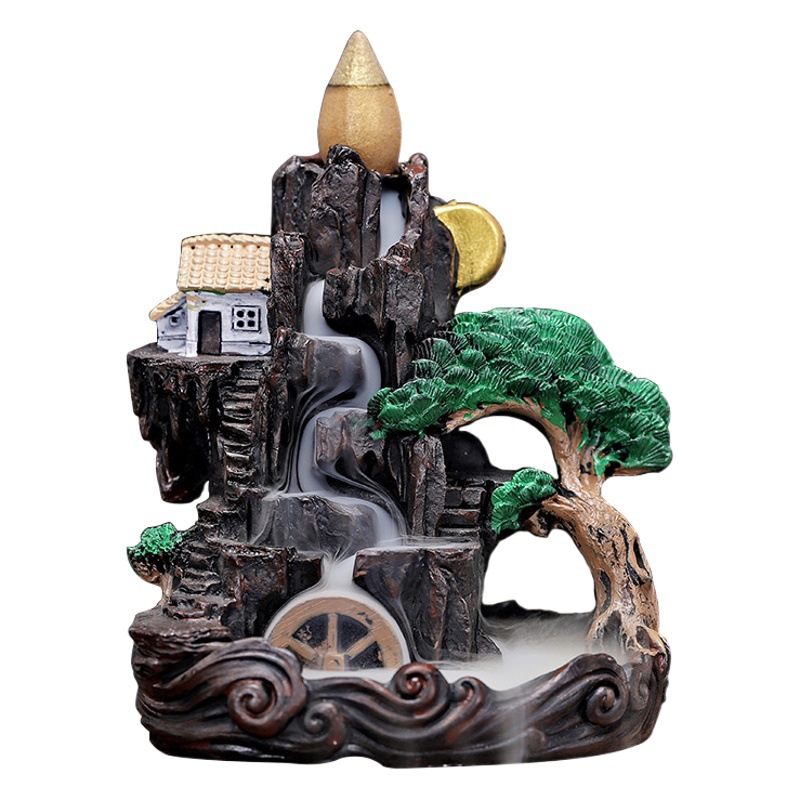 Creative resin backflow incense burner hallway decoration fish tank landscape flowing cloud rockery decoration backflow incense burner household sandalwood