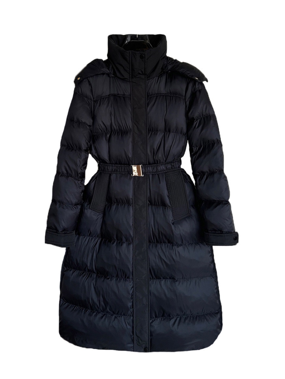 Roupas femininas outono e inverno novo casaco quente de algodão jaqueta para mulheres longo ajuste fino comprimento do joelho com capuz cintura fina cinto estilo casaco quente_voghion.com