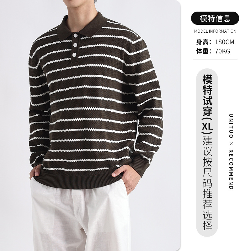 La ropa de hombre de estilo antiguo suéter de piña para hombre lujoso camiseta polo de manga larga de lujo camiseta de punto con solapa