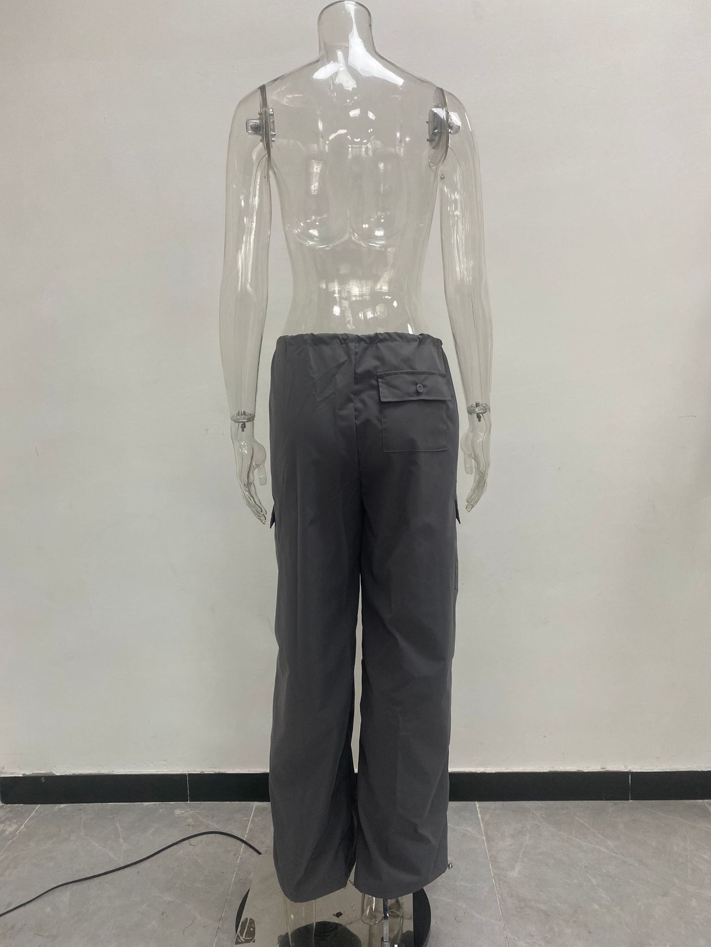 Pantalones de mujer a la moda con bolsillos con cordones pantalones de cintura baja monos sueltos_voghion.com