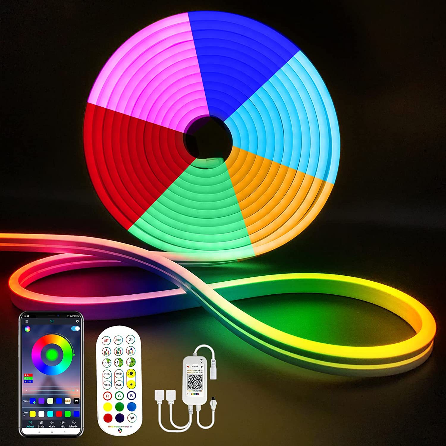 Suministro directo de fábrica LED neón RGB tira de luz inteligente APP Control de luz música ritmo flexible tira de luz traje