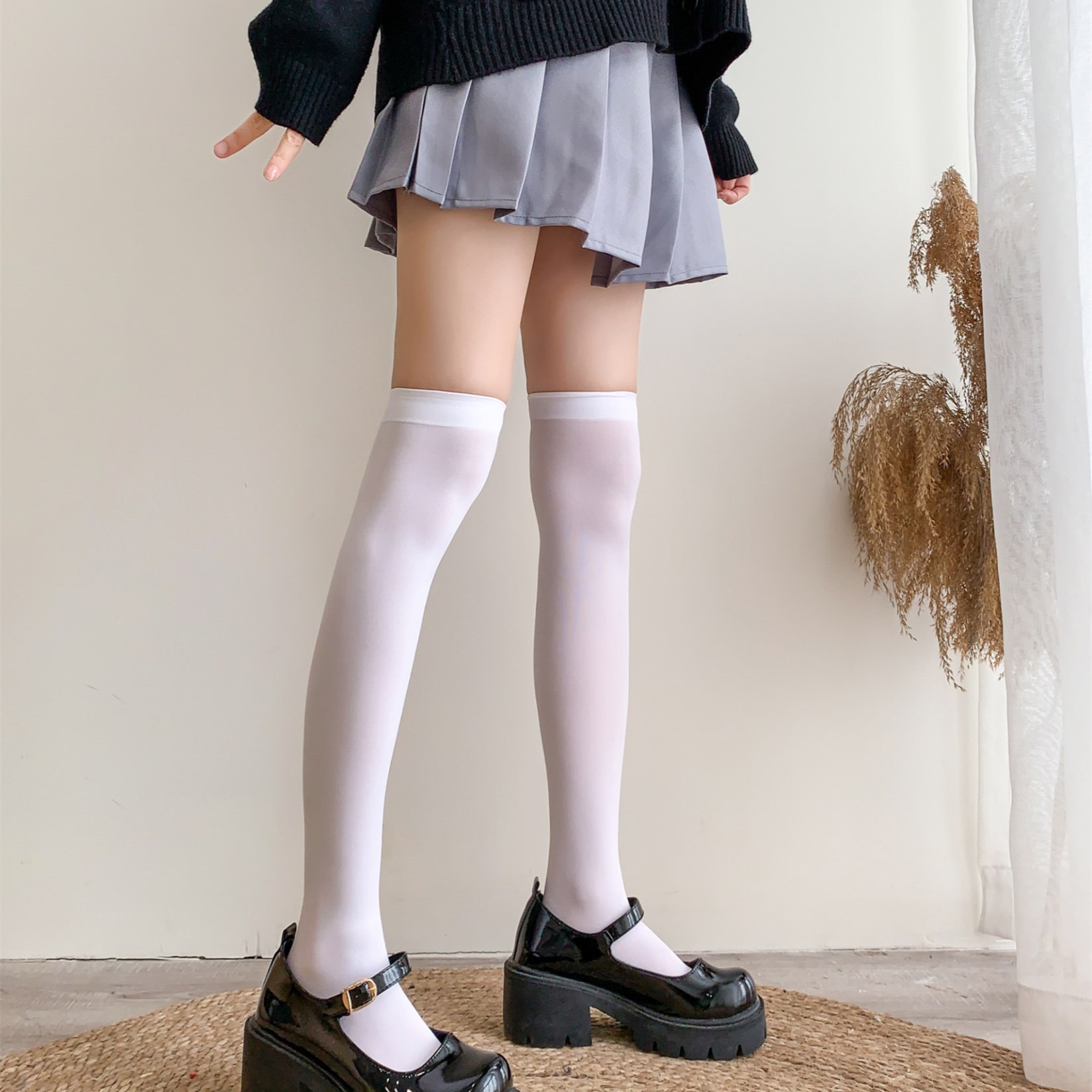 Japanese White Velvet120 DNon-transparent Over-the-knee High Socks JKLong Tube All-match Classic Bottoming Stockings