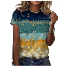 2022新款女T恤圆领短袖宽松3D数码印花夏季潮流欧美女装一件代发