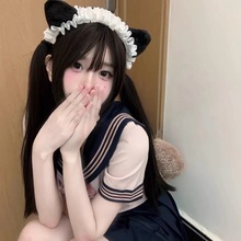 日系黑白猫咪女仆发箍可爱毛绒猫耳朵甜美头饰洛丽塔软妹拍照发饰