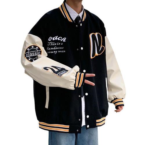 American Retro Brand Patchwork Baseball Jacket for Men - Autumn New Arrival Loose Fit Versatile Casual Hip-Hop Couple Jacket