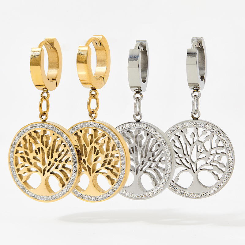 7g Weight 0.03µm-0.05µm Gold Plating Thickness Earrings Event & Party Supplies PVD Coated Real Gold Plated Tree 304 Stainless Steel Style Waterproof Non Tarnish Drop Earrings