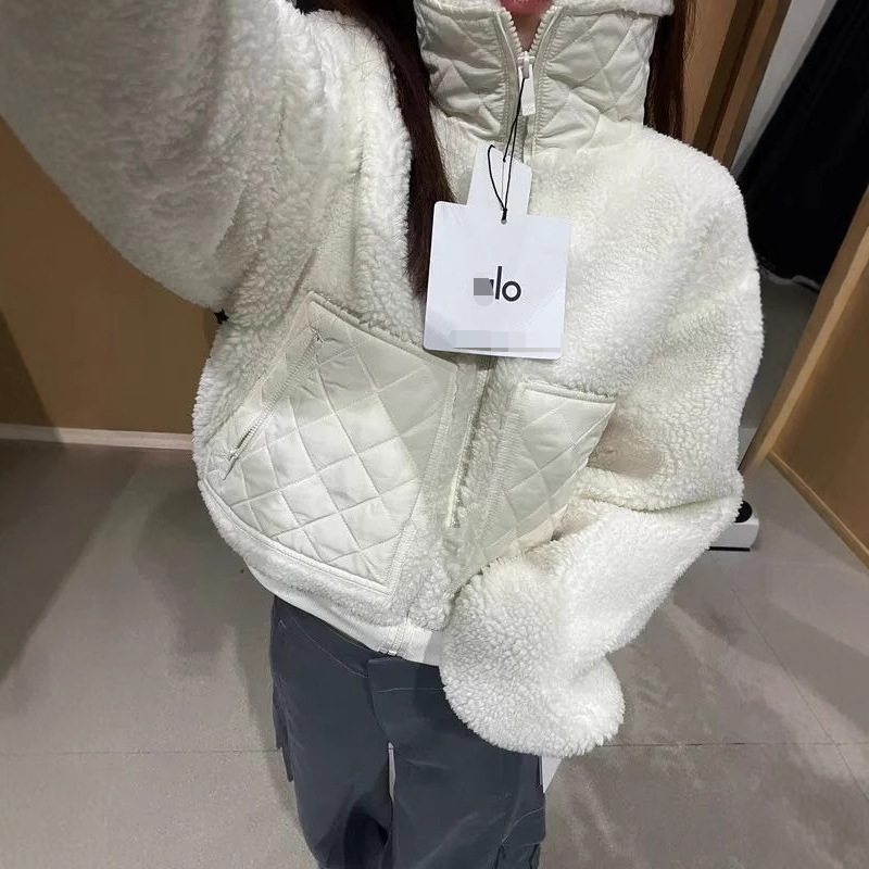 Alo Class Autumn and Winter New Lamb Wool Short Jacket Cotton Jacket Versatile Warm Sports Stand Collar Zipper Jacket Alo Class Autumn and Winter New Lamb Wool Short Jacket Cotton Jacket Versatile Warm Sports Stand Collar Zipper Jacket