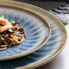 OMK Nordic ceramic plate, high-end light luxury dinner plate, household flat plate steak plate, retro restaurant plate