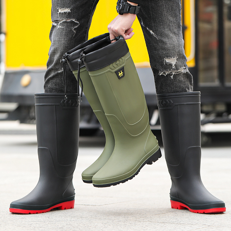 Nuevas botas de lluvia para hombre, zapatos a prueba de lluvia, de alta calidad, además de terciopelo, antideslizantes, resistentes al desgaste, protección laboral, pesca, zapatos de goma de trabajo de tubo largo, transfronterizos