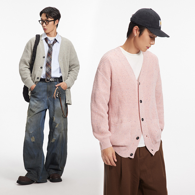 Ru-Meng Japanese Loose Colored Cardigan Sweater Men's and Women's Autumn and Winter Fashion Brand V-neck Knitwear Casual Outer Pullover