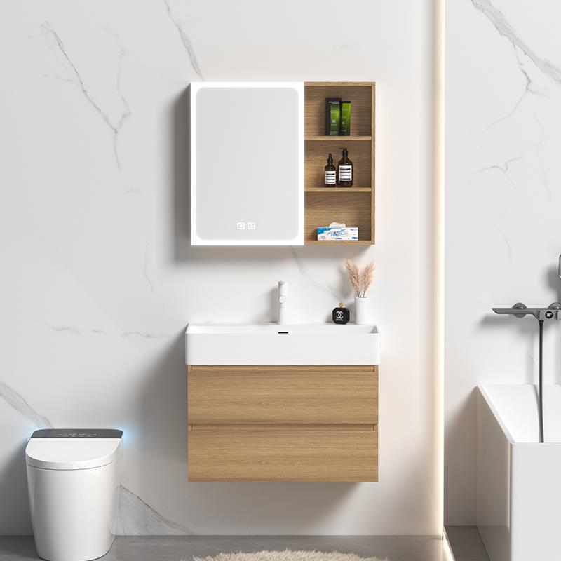 Color madera baño gabinete combinación cerámica integrado pequeño apartamento lavabo cuarto de baño espejo cosmético estilo japonés lavabo