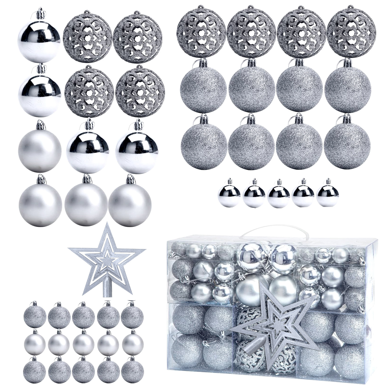 América Latina, decoración de árbol de Navidad 100 juegos portátiles de bolas de plástico hueco en caja colgante de bolas de Navidad image 25