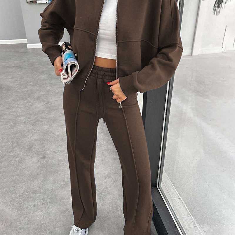 Women's Fleece Lined Zipper Cardigan Solid Colour Autumn Winter_voghion.com
