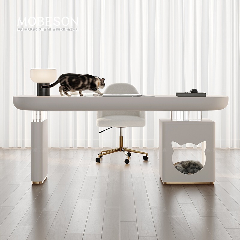 Ber901 with Cat Cabinet # Desk Italian-Style Suspended Study Desk, Light Luxury, Modern and High-End, Home-Use Acrylic Electric Desk.