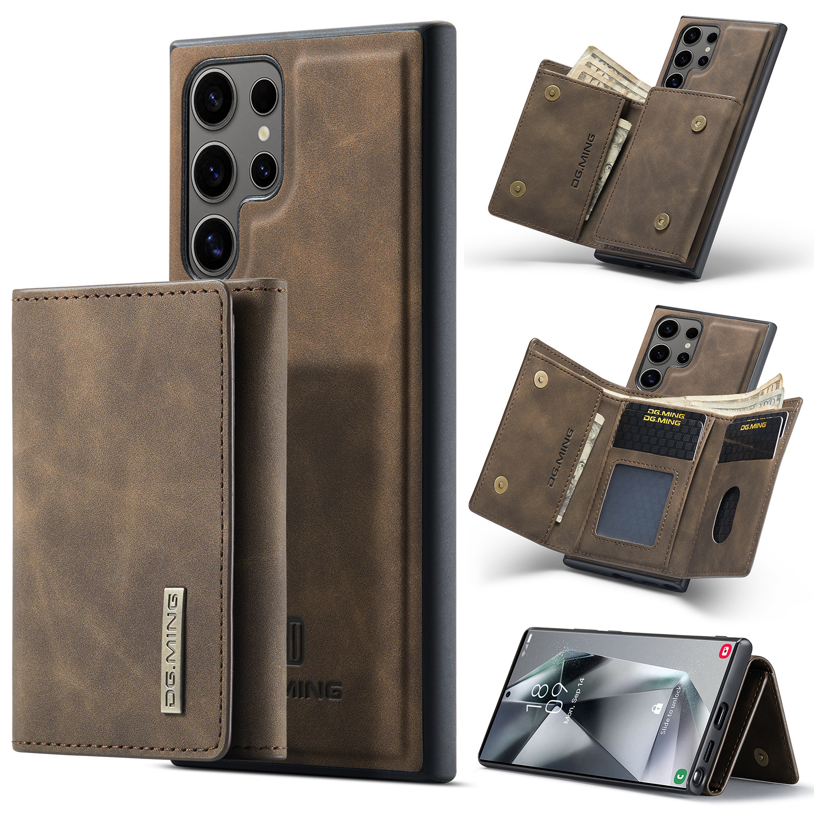 M1 für Samsung S24 Ultra Multifunktions-Geldbörsen-Schutzhülle S23 Ultra Magnetische geteilte Geldbörsen-Lederhülle_voghion.com