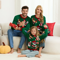 クロスボーダークリスマスニットトップヨーロッパとアメリカの服クリスマスヘラジカジャカード紳士服子供服グリーンクリスマスセーター