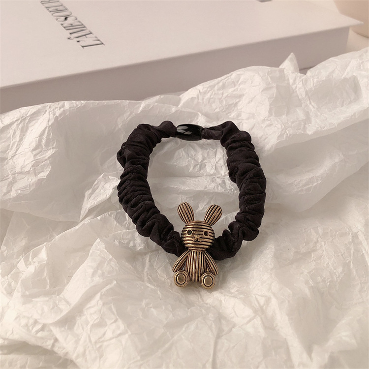 Metal retro conejo negro anillo de cabello de cola de caballo cuerda de cabello elástica de alta altura temperamento banda de goma adornamiento para el cabello