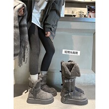 工厂直销现货灰色雪地靴女2025冬季新款厚底加绒加厚长筒雪地棉鞋