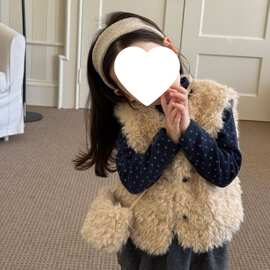 女童毛毛马甲2026秋冬季新款宝宝加厚保暖背心男女童纯色洋气坎肩