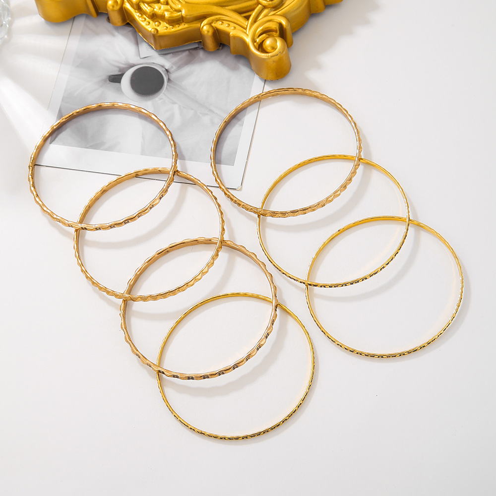 Gioielli 2 pezzi: braccialetto in metallo antico da donna con combinazione di 7 modelli di battiti semplici_voghion.com