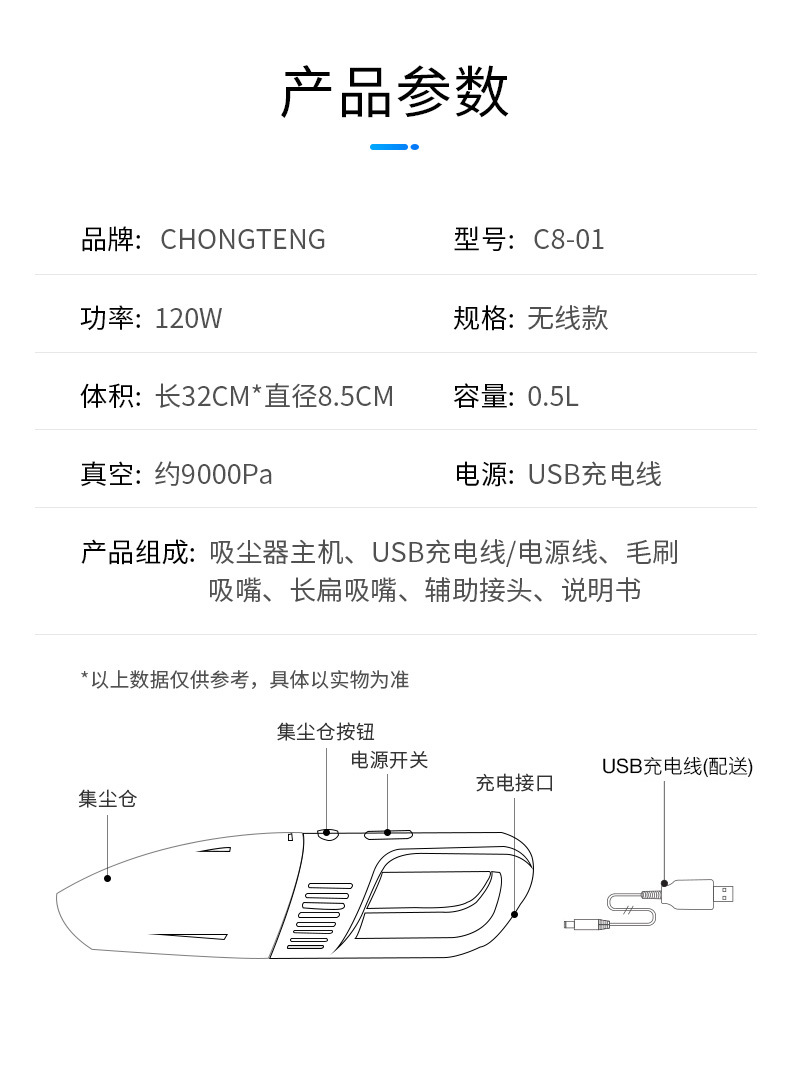 Car Vacuum Cleaner, Handheld Wireless Portable High-Power Super Suction Vacuum Cleaner for Use in the Car, Cross-Border