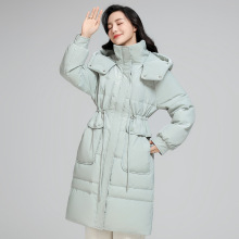 正品撤柜中长款羽绒服女2025新款冬季90白鸭绒收腰过膝大码厚外套