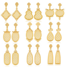 中式复古琵琶宋锦耳环小猫葫芦耳钉底托带盖掐丝贴布手工创意饰品