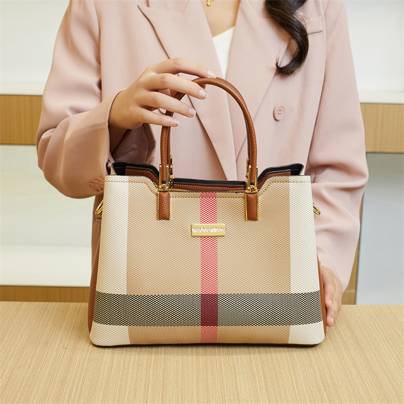 Cross-Border Plaid Bag for Women 2025 New Large-Capacity Versatile Canvas Bucket Bag Portable Shoulder Crossbody Bag