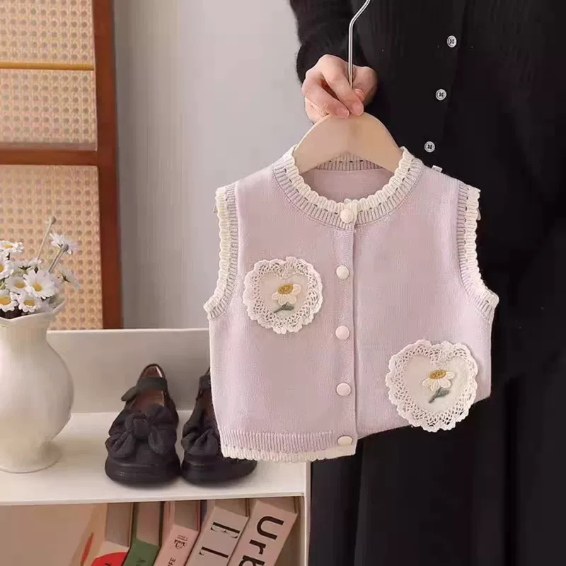 Autumn knitted cute vest, soft cardigan sleevless, sweater, western style, flowered