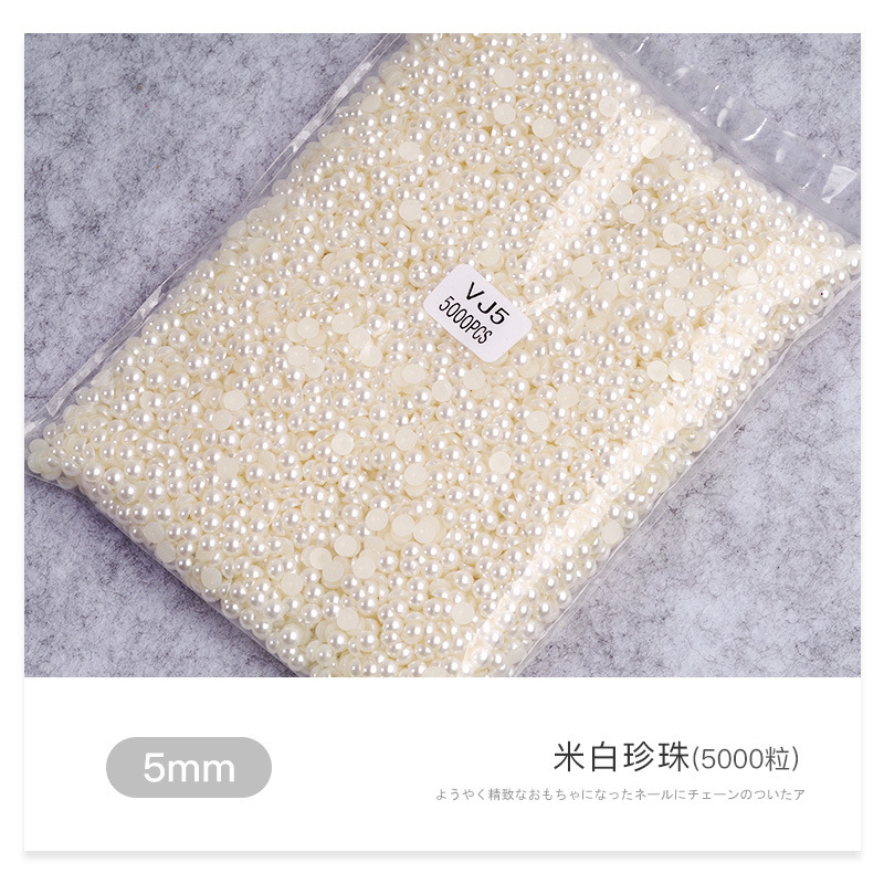 Venta al por mayor blanco beige tamaño semicírculo perla tridimensional paquete DIY hecho a mano uñas joyas de perlas planas