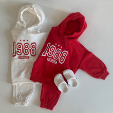 童装秋季2023新款套装男女童数字印花连帽卫衣束脚裤子休闲两件套