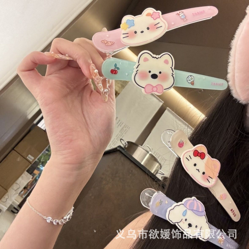 Cute Puppy and Kitten Button Style Hairpin Cartoon Puppy Girl Heart Bangs Clip Sweet Ins Style Hairpin