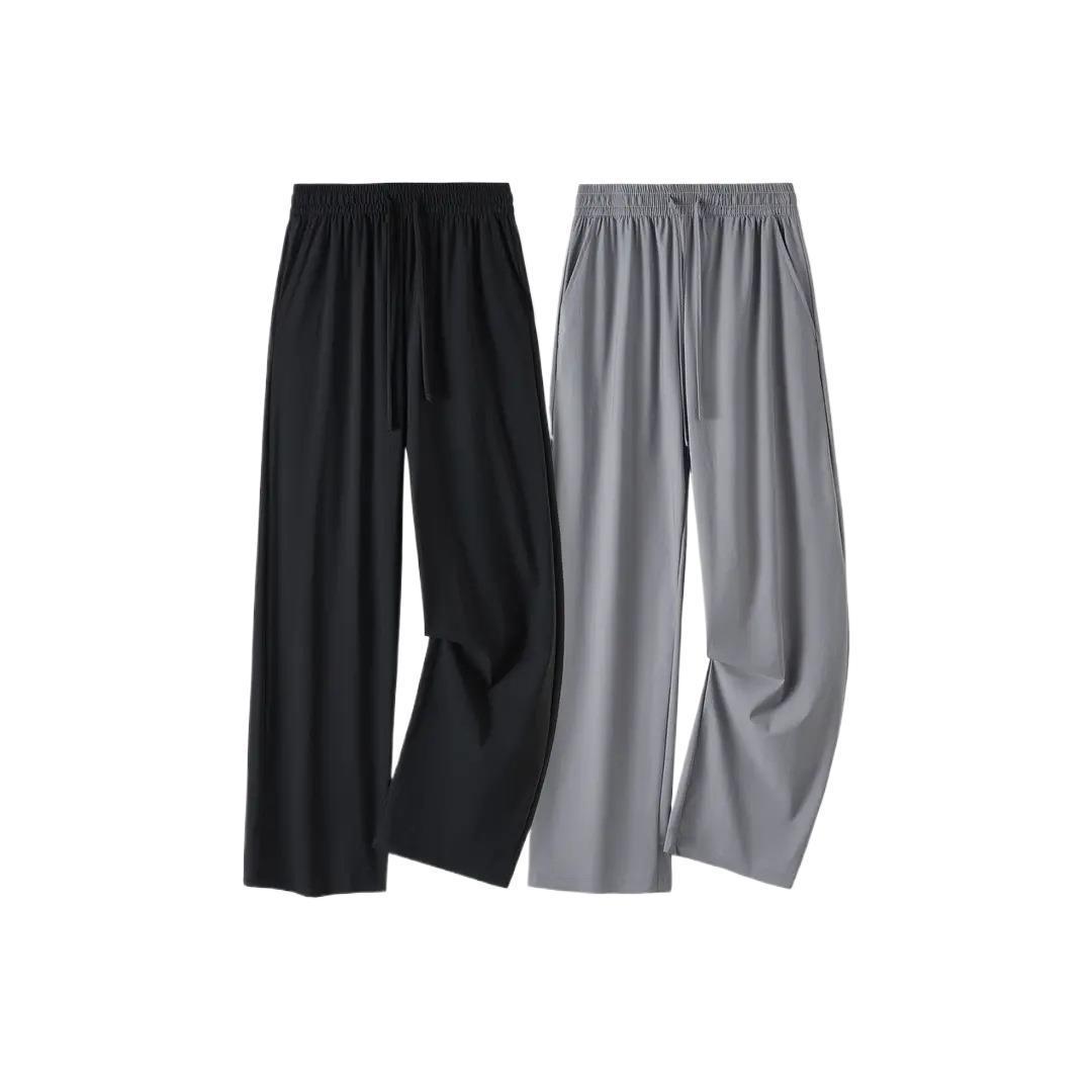 Flloy Freely Men's Summer Ice Silk Thin Casual Sports Trousers Stacked Elastic Quick-Drying Pants Black