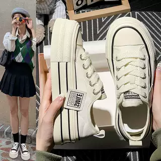 厚底帆布鞋女2026年春季新款松糕女鞋子爆款增高小白鞋夏透气板鞋