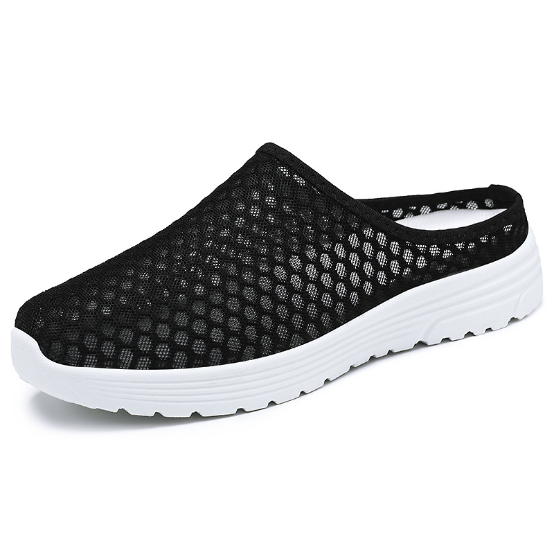 Zapatos de mujer, sandalias transpirables de talla grande con media correa y diseño hueco, zapatillas de malla sin cordones, calzado casual ligero y versátil para mujer image 8