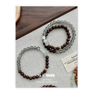 925纯银轻奢时尚百搭玉石木珠手串高级感女小众ins风叠戴串珠手链