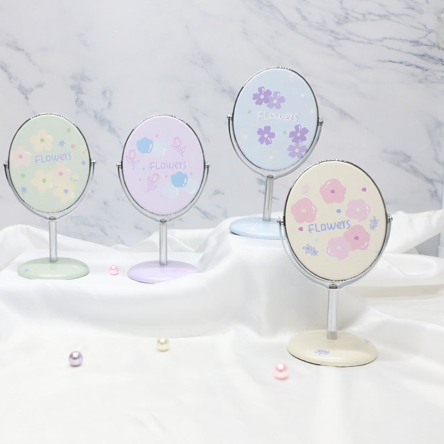 Espejo de mesa prepucio oval-patrón aleatorio