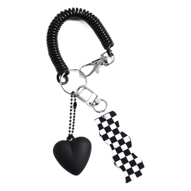 Blanco y Negro Chanel estilo de dibujos animados de acrílico lindo de moda Primavera cuerda llavero bolsa colgante cadena anti-perdida