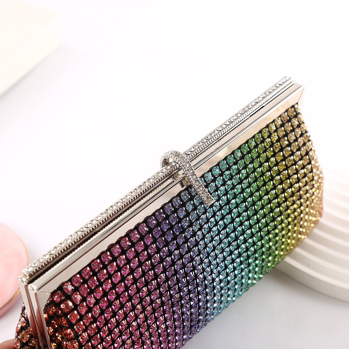New High-End Diamond-Encrusted Clutch Bag DW Rhinestone Evening Bag Luxury Socialite Colorful Women's Banquet Bag - Thumbnail 3