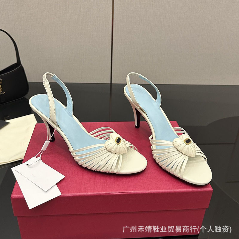 2025夏季新款牛皮小爱心一字带法式高跟鞋气质时尚夏天拖鞋外穿女|undefined