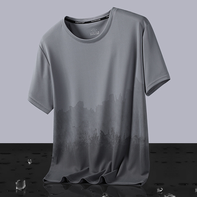 Verano fresco delgado transpirable hielo ojo de seda camiseta de manga corta hombre ropa deportiva de secado rápido hombre